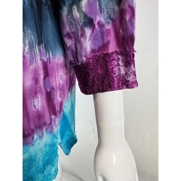 Vintage Indian Tropical Fashion Tie-Dye Tunic Top One Size 100% Rayon Embroidere - Picture 11 of 16